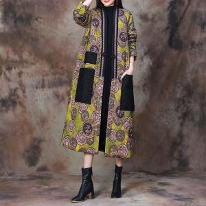 Flowers Dotted Cotton Linen Quilted Winter Coat