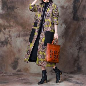 Flowers Dotted Cotton Linen Quilted Winter Coat