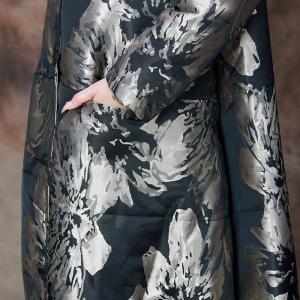 Silver Printed Black Cocoon Padded Coat