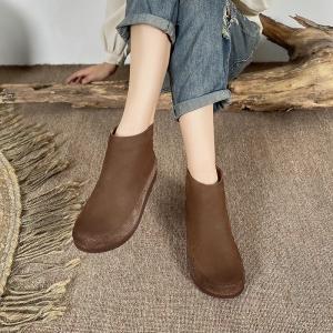 Back Zip Plush Warm Leather Ankle Boots