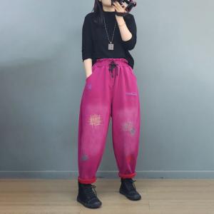 Winter Embroidery Fleeced High Rise Pants