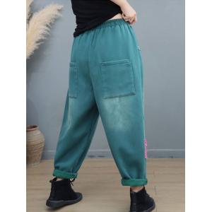 Fleeced Lined Letter Applique Casual Trousers