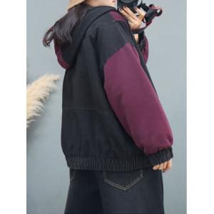 Denim Patchwork Quilted Hooded Coat