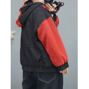 Denim Patchwork Quilted Hooded Coat
