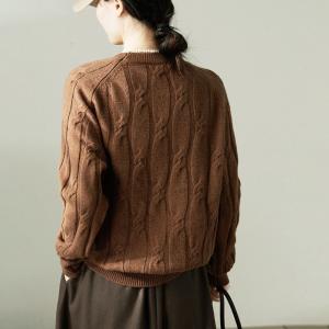 Crew Neck Chocolate Cable Knit Sweater