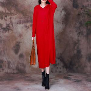 Pop Colored Loose Knit Hooded Sweater Dress