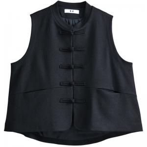 Stand Collar Frog Buttons Wool Waistcoat