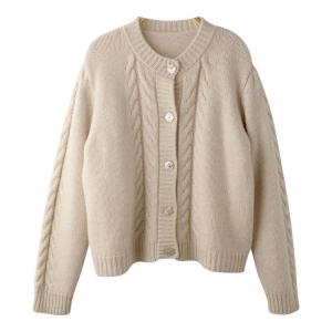 Chunky Cable Knit Wool Cardigan for Women