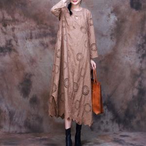 Tassel Buttons Hollow Out Embroidery Dress