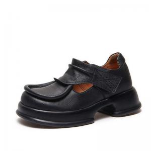 Round Toe Leather Hollow Out Platform Shoes