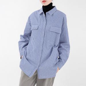 Office Casual Pinstriped Cotton BF Shacket
