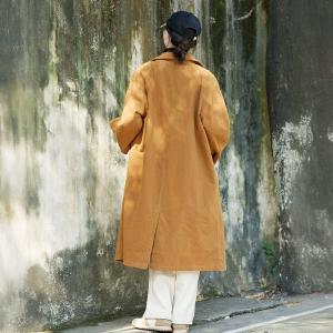 Relax-Fit Cotton Long Camel Trench Coat