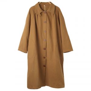 Relax-Fit Cotton Long Camel Trench Coat