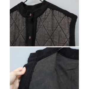 Lamb Wool Splicing Quilted Black Denim Vest