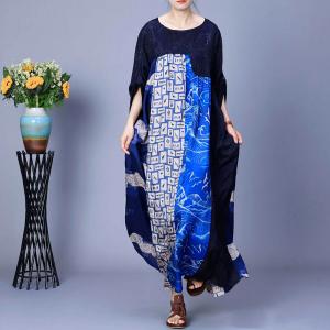 Modest Blue Printed Loose Tent Dress