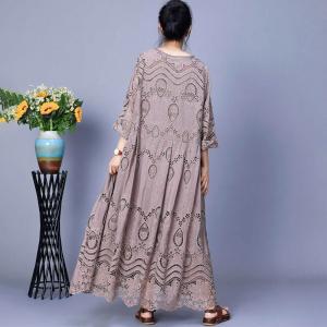 Hollow Out Embroidery Elegant Peasant Dress