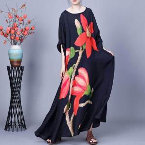 Kapok Flowers Black Spring Maxi Dress