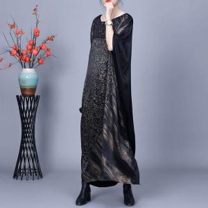 Rose Printed Glittering Black Plus Size Modest Dress