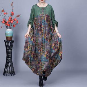 Colorful Dotted Chinese Pankou Green Elegant Dress