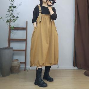 Adjustable Straps A-Line Cotton Overall Dress