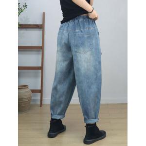 Flap Pocket Drawstring Waist Baggy Boyfriend Jeans