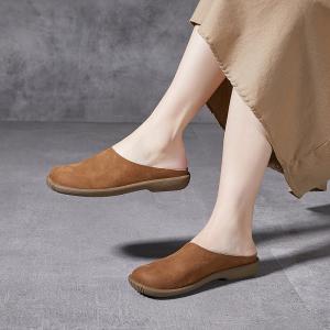 Cozy Cowhide Leather Wide Toe Slippers