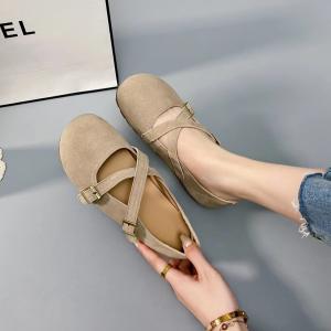 Double Buckles Round Toe Suede Flats