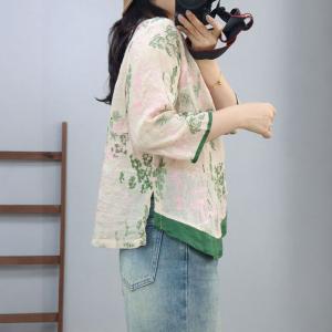 Floral and Chinese Dragon Embroidery Wrap Blouse with Side Belted