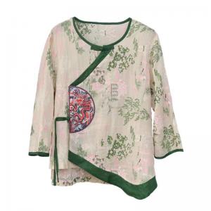 Floral and Chinese Dragon Embroidery Wrap Blouse with Side Belted
