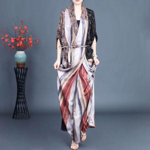 Colorful Striped Front Cross Tied Wrap Dress
