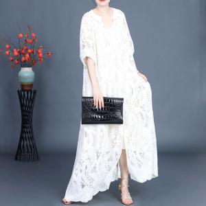 Elegant Lace Crochet Maxi Dress with Camisole