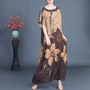 Bamboo and Flowers Patterns Silk Summer Dress