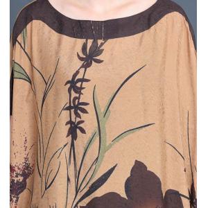 Bamboo and Flowers Patterns Silk Summer Dress