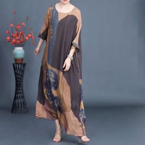 Butterfly and Flowers Coffee Belted Maxi Dress