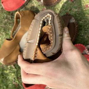 Peep Toe Leather Slip-On Flat Sandals