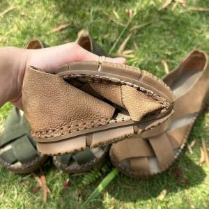 Comfy Cross Leather Peep Toe Sandal Flats