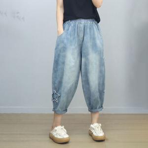 Stereo Star Patchwork Light Wash Mom Jeans