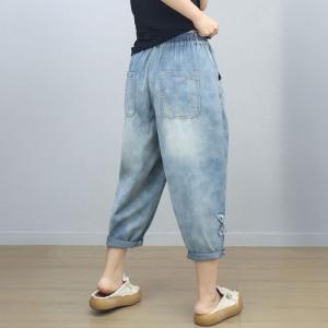 Stereo Star Patchwork Light Wash Mom Jeans