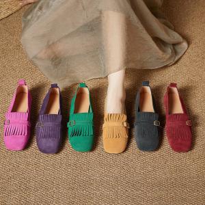 Business Chic Buckle Tassel Suede Flat Loafers