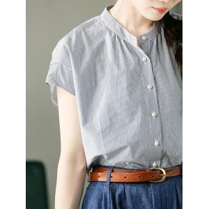 Pearl Buttons Cotton Pinstriped Ladies Shirt