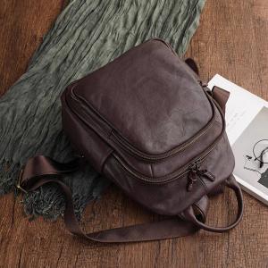 Preppy Style Cowhide Leather Versatile Backpack
