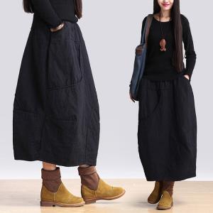 Latest Fashion Elastic Waist Baggy Skirt  Loose Quilted Cotton Skirt