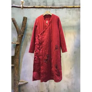 Best-Selling Pankou Nice Embroidery Quilted Coat Loose Linen Overcoat