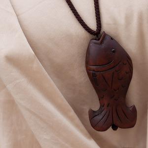Ethnic Hand Engraving Fish Wood Necklaces