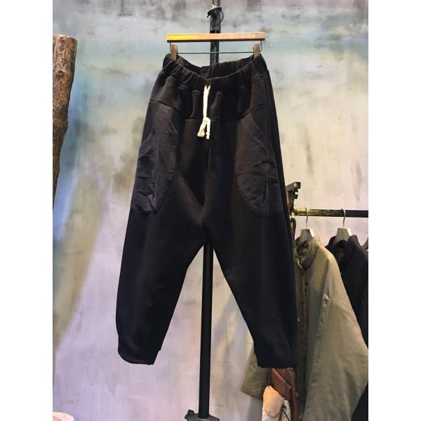 Simple Design Thickening Harem Pants Loose-Fitting Black Pants