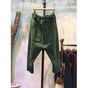 Solid Color Patch Pocket Loose Harem Pants Trendy Womans Pants