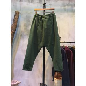 Solid Color Patch Pocket Loose Harem Pants Trendy Womans Pants