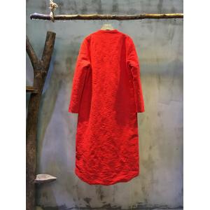 V-neck Nice Embroidery Cotton Linen Chinese Coat Loose Long Vintage Coat