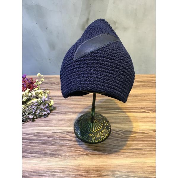 Chunky Knit Leather Matching Cuffed Hat Womans Beanie Hat