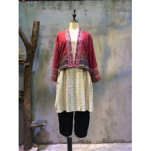 Retro Style Ethnic Embroidery Short Cardigan  Flax Chinese Coat